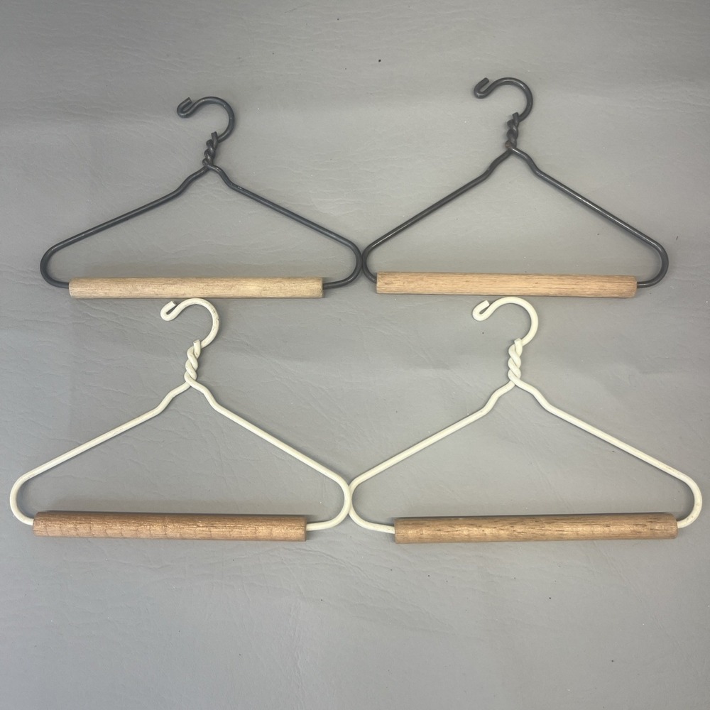 Doll Clothes Hangers Metal And Wood Set of 4 Black White Vintage